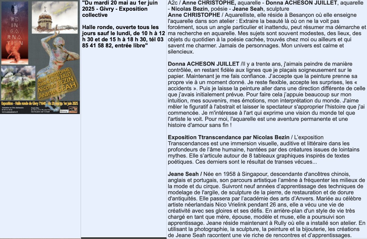 Programme of the mixed exhibition at the Halle Ronde, Givry, 2025